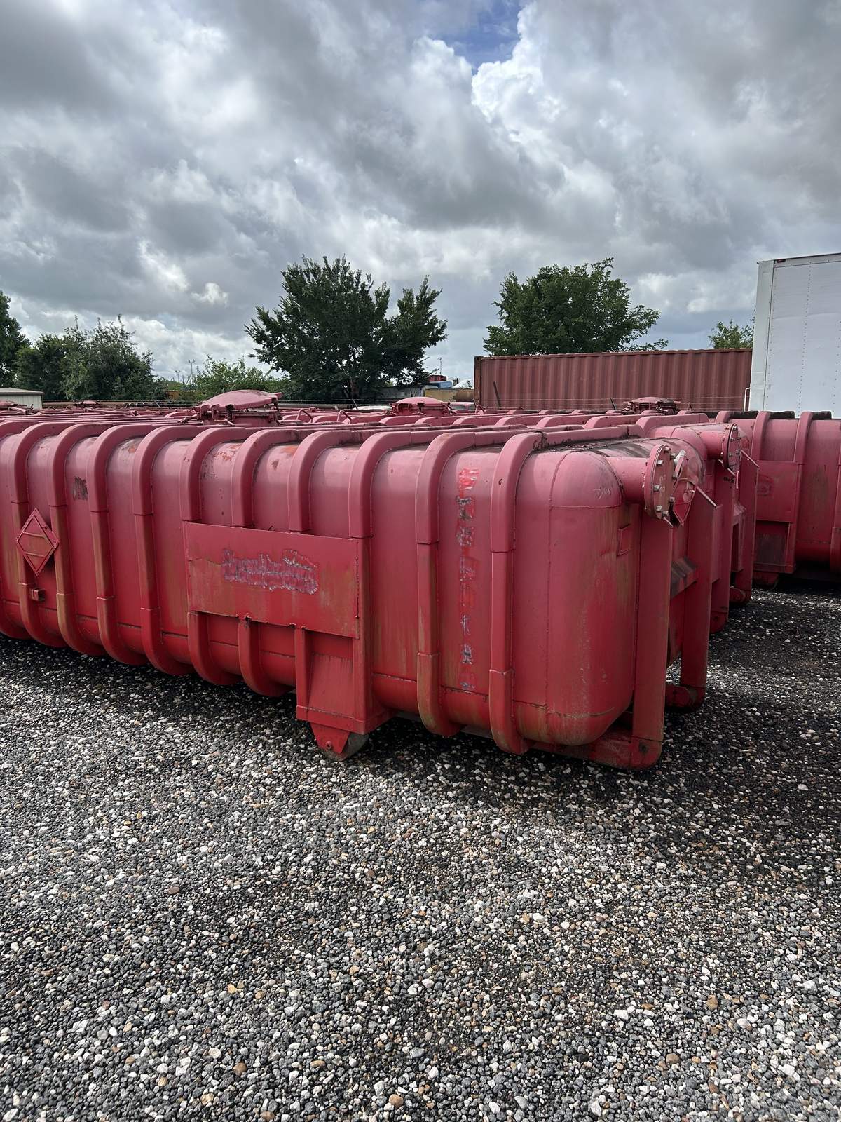 Front end of a used Roll-Off Vacuum Tank, close-up